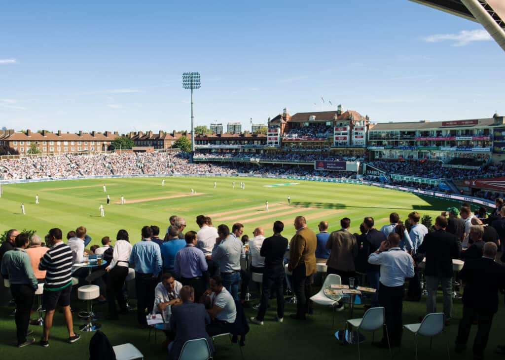 The view from Engage's hospitality facility at the Kia Oval during a test match