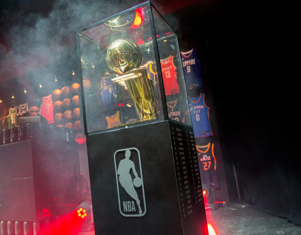 The Larry O'Brien Championship Trophy on show at the NBA Global Games Series