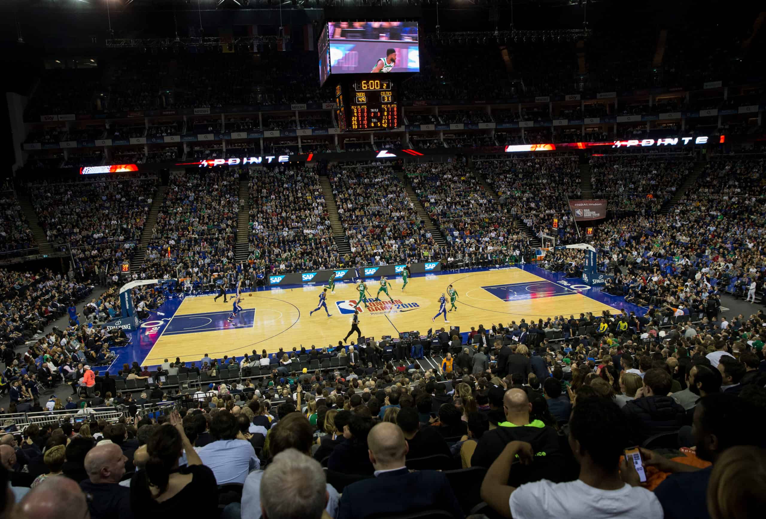 Fans spectate at The O2 Arena during the NBA London Game in 2018