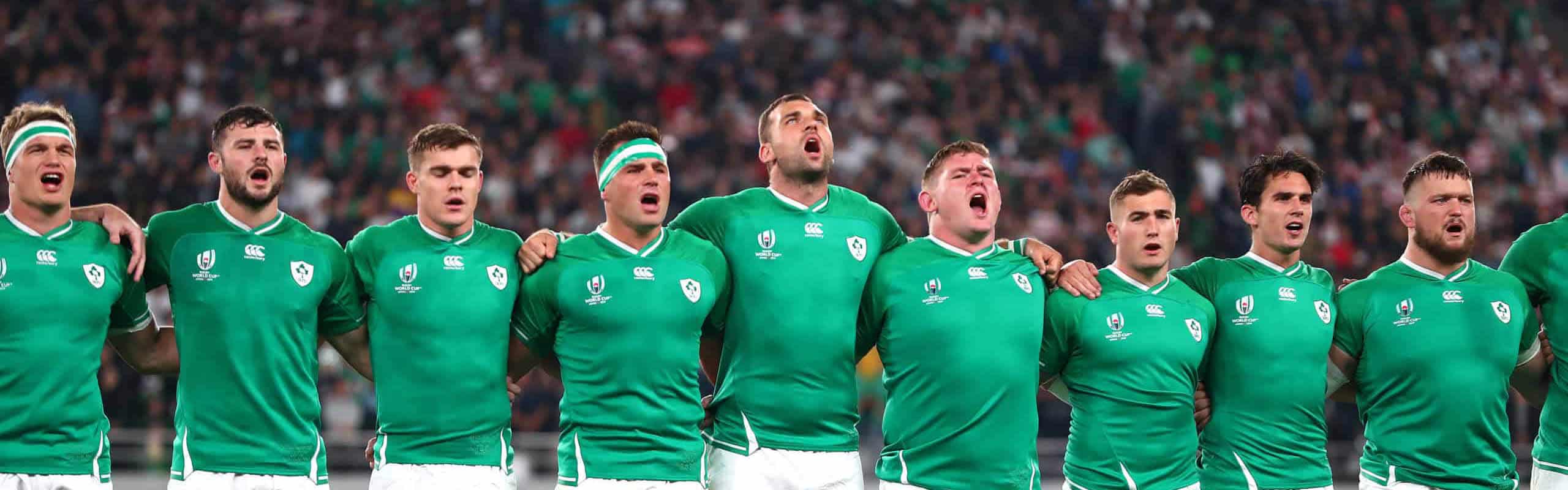 Ireland national team sing the national anthem during the Rugby World Cup